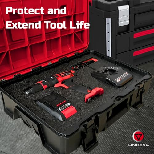 ONREVA Tool Box Foam Organizer 16x12x2 inch 3 Pack, Black with Red
