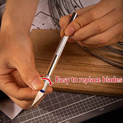 21 Pieces Precision Hobby Craft Knife Set,Razor Sharp Knives for Scrapbooking,Stencil,Art Modeling,Sculpture,Wood Leather,Halloween Pumpkin Carving,Fine Point,Scoring,Chiseling Blade