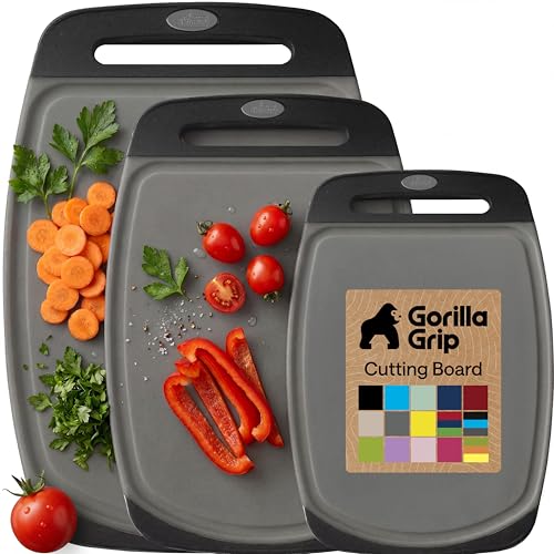 GORILLA GRIP Cutting Board Set of 3, Slip Resistant & Nonporous, Gray Black - color: Gray/Black