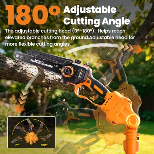 maXpeedingrods 4-In-1 Electric Pole Saws for Tree Trimming with 2×4.0Ah Batteries, 8 Inch & 6 Inch Mini Chainsaw Cordless with 15.7ft Reach, 180° Adjustable Angle Brushless Chainsaw with Chain Cover - color: Orange