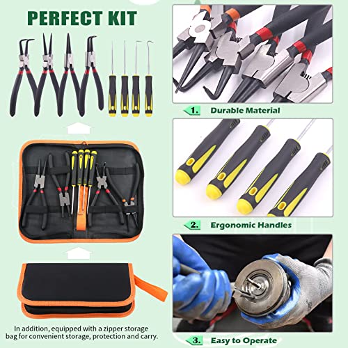 Keadic 8Pcs 7Inch Snap Ring Pliers with Hook Set Includes Straight/Bent/Jaw/Tips C-Clip Pliers Kit, Heavy Duty Circlip Pliers Kit, Internal/External Precision Spring Loaded Plier for Ring Removing