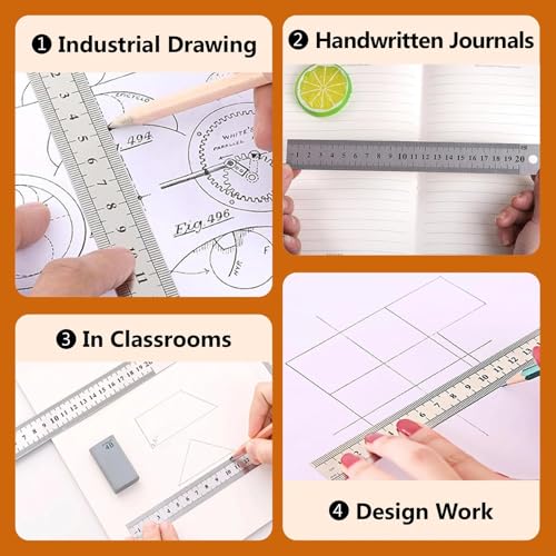 3PCS Stainless Steel Ruler Precision Straight Edge Measuring Tool Metric and Inch Scale Metal Drawing Engineering Craft Projects - color: silvery, size: 15CM