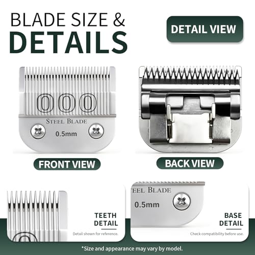Size 000 Clipper Blade 0.5mm Compatible with OsterClassic76, Silver, 1 Pack - size: Size 000