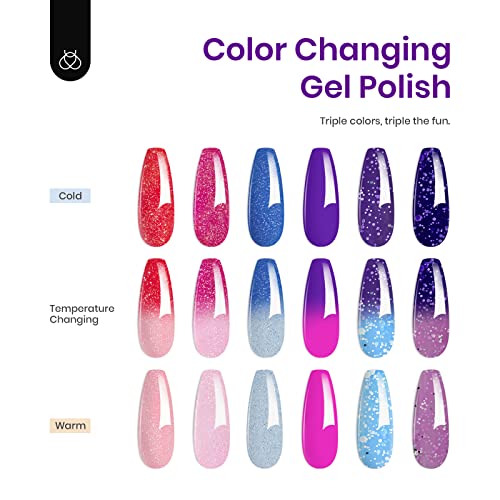 Beetles Color Changing Gel Nail Polish Set 6 Colors Reflective Glitter UV - color: 0-0-Electic Party