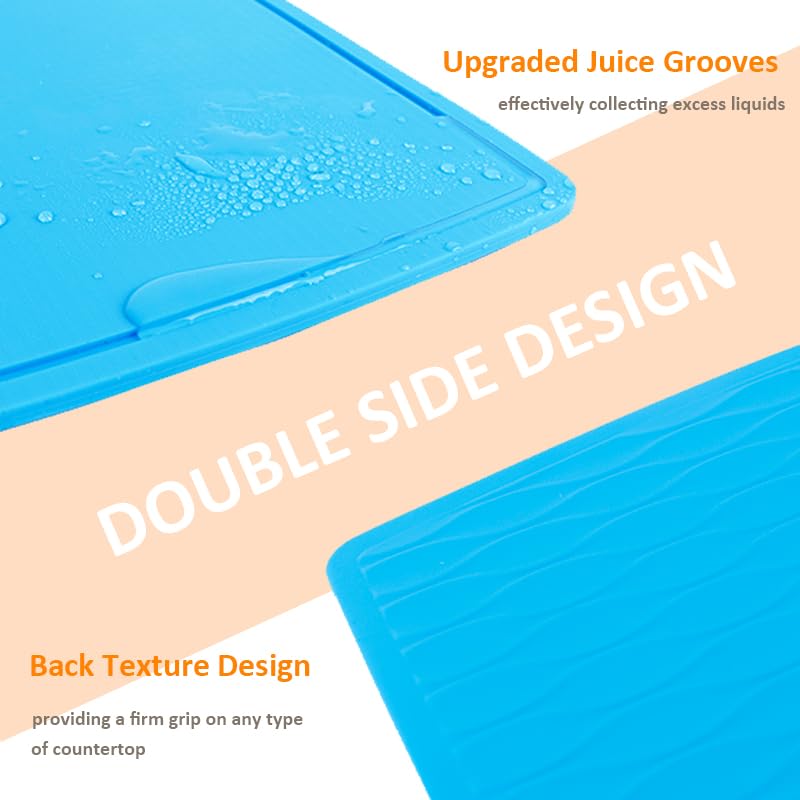Liflicon Thick Silicone Cutting Boards for Kitchen Silicone Chopping Boards/Mats Set of 2 Extra Large14.6''x10.43'', Mini 9.1”x7.1” Non-slip Deep Drip Juice Groove, Dishwasher Safe-Blue - color: Blue, size: 9.1"L x 7.1"W & 14.6"L x 10.4"W