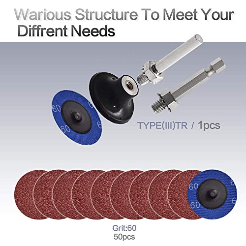 Miroku 50Pcs P60 2 inch Quick Change Discs Set, A/O Sanding Discs with 1/4" Holder, for Die Grinder Surface Prep Strip Grind Polish Finish Burr Rust Paint Removal - style: 50Pcs P60