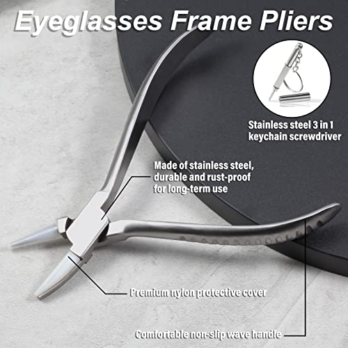 Eyeglasses Frame Pliers 6 Inch Nylon Jaw Half Flat Nose Pliers Glasses Repair & Assembling Tools with Professional Eyeglass Repair Screwdriver - size: G