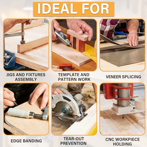 Double Sided Woodworking Tape, 1 & 2 Inch x 33 FT, 2 Rolls Residue-Free, Removable Strong Double Sided Tape for Woodworking, Double Sided Masking Tape for Wood Template, Edge Banding, Anchoring