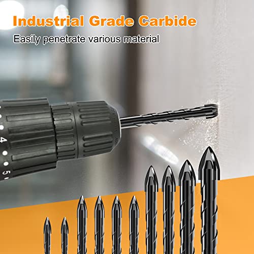 10Pcs Cross-Tip Masonry Drill Bit Set & Concrete Drill Bit Set, 3/16"-1/2" - size: 10 pcs 3/16"-1/2" Cross-Tip