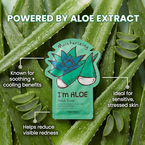 TONYMOLY I'm Face Sheet Masks - Hydrating & Soothing Korean Skincare - color: Aloe, 1 Pack