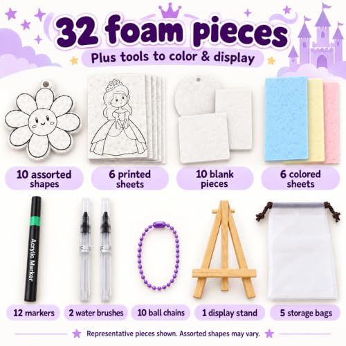 Hugrow Magic Puffy Paint Kit for Kids, 32 Foam Pieces, 3D Mess Free Craft - color: purple