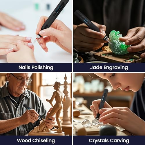 Electric Engraving Pen with 37 Bits for Wood Glass Stone Carving (Black) - color: Black
