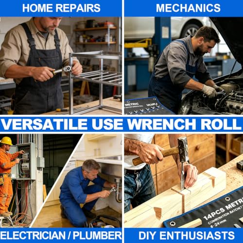 2PCS Wrench Roll, Wrench Organizer Roll Up Pouch, Heavy-Duty Tool Pouch Bag