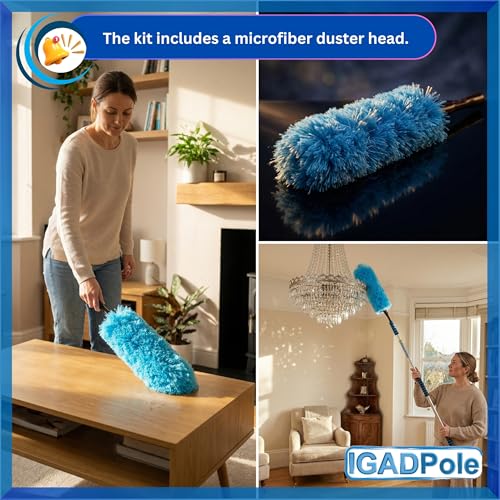IGADPole 17 FT Water-Fed Cleaning Kit – Extendable Telescopic Pole with Soap-Dispenser, Brush & Cobweb Duster, Adjustable 5-17 FT Handle for Safe High Window, Gutter, Solar Panel & Exterior Cleaning - size: 17 ft Pole