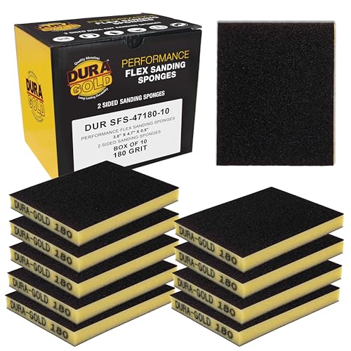 Dura-Gold 180 Grit Double-Sided Sanding Sponges, 4.7" x 3.9", Box of 10 - style: 180 Grit
