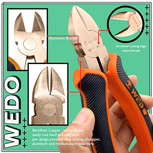 WEDO Non-Sparking Diagonal Cutting Pliers 8”, Spark-Free Side Cutters Pliers, Wire Cutters, Flush Cutting,BAM Certificate, Beryllium Copper, For Electrical and Homes - color: Beryllium Copper, size: 8"
