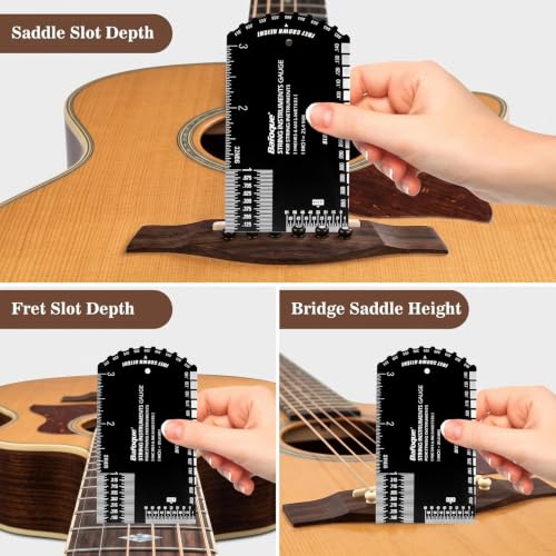 Guitar String Action Gauge Ruler,Fret Rocker with Thick Leather Case
