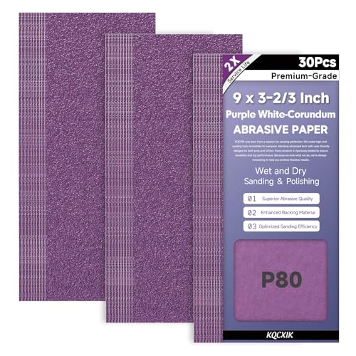 30-Sheet Premium White Corundum Wet Dry 80 Grit Sandpaper - size: 9 x 3-2/3 Inch, style: 80 Grit