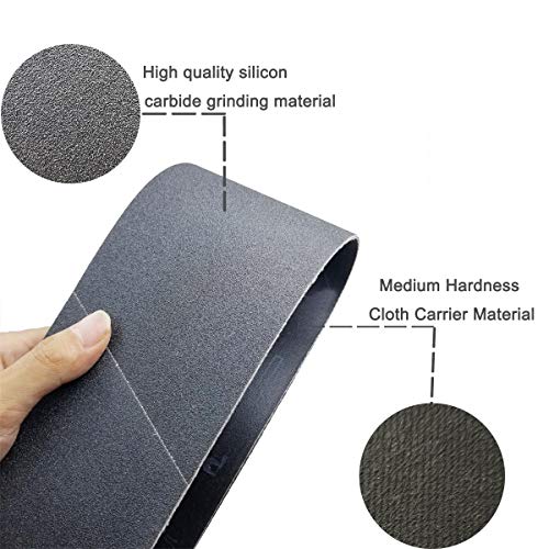 4 x 21 Inch High Performance Silicon Carbide Sanding Belts - Premium Knife Sharpening Sanding Belts Assortment 120 240 400 600 800 and 1000 Grits - 12 Pack - size: 4 x 21