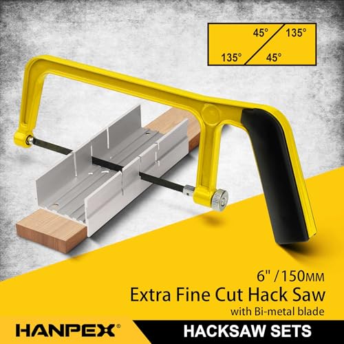 Hanpex 6 in. Mini Hacksaw Set - 150mm Extra Fine Cut Hack Saw Sets and 10pcs Extra Bi-Metal Blades for Wood and Metal - style: Hacksaw set and 10pc Blades