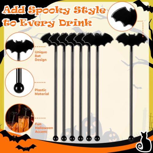 Silifine 100 Pcs Halloween Swizzle Sticks Plastic Bat Drink Stirrers - style: Bat