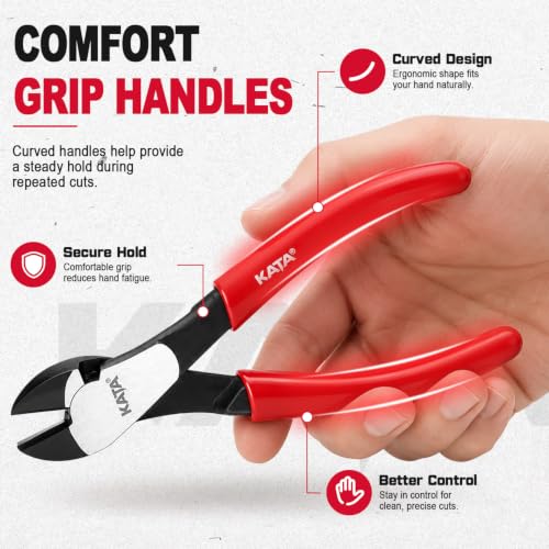 KATA 7 Inch High Leverage Diagonal Cutting Pliers, Heavy Duty Wire Cutters - color: 7" Diagonal Plier Red