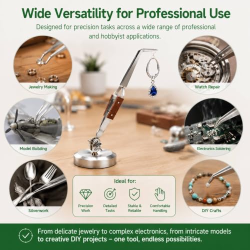 WUWEOT 5 Pcs Soldering Tweezers Set, Straight Curved Welding Plier and Cross Lock Fiber Grip Soldering Tweezers, Jewelry Third Hand Repair Kit Tools for Jewelry Silversmithing and Craft