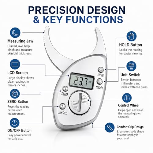 Digital Body Fat Caliper with LCD Display, Skinfold Tester and Tape Measure