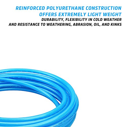 1/4 inch x 25 feet Reinforced Polyurethane (PU) Air Hose, 300 PSI, Air Compressor PU Hose With 1/4" MNPT Brass Endings - size: 25FT