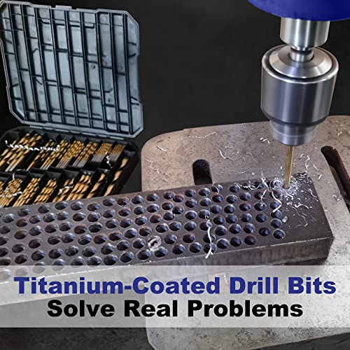 Metric 230 Pieces Titanium Twist Drill Bit Set, 135° Tip High Speed Steel, Size from 1mm up to 10mm, Ideal Drilling in Wood/Cast Iron/Aluminum Alloy/Plastic/Fiberglass, with Hard Storage - size: Metric 230 Pieces Drill Bit Set 135°