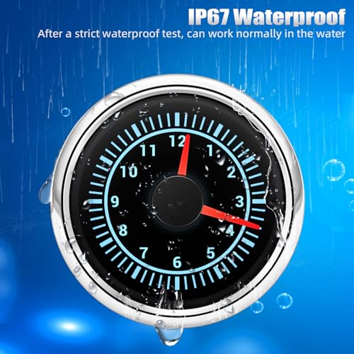 ARTILAURA 2" 52mm Clock Gauge 7 Color Waterproof 0-12 Hours Clock Meter Gauge for Car Boat (Black & Silver) - color: Black & Silver