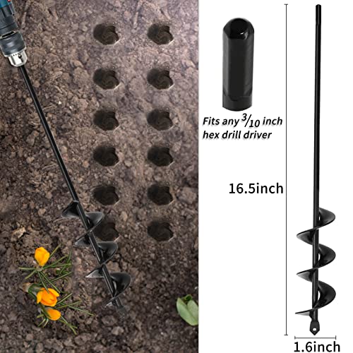 TCBWFY 4 Pack Garden Auger Spiral Drill Bits - 1.6"x9", 1.6"x16.5", 3"x16.5", 3"x12" - Heavy Duty Steel - Corrosion Resistant - Perfect for Post Holes, Earth & Lawn Augering,Planting Bulbs&Trees - size: 1.6"x9",1.6"x16.5",3"x16.5",3"x12"