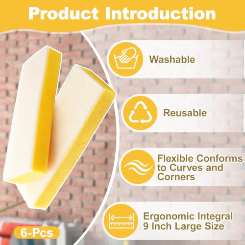 6Pcs Drywall Wet Sanding Sponge,9 '' Double Sided Drywall Finishing Sponge