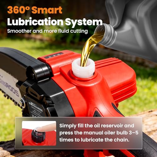 maXpeedingrods Mini Chainsaw Cordless, 6 inch Small Chainsaw Electric Saw - color: Red 2 Batteries