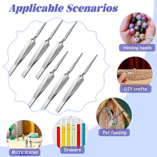 6 PCS Reverse Tweezers, Stainless Steel Craft Tweezers Precision, Model Cross Locking Scrapbook for Jewelry, Electronics, Laboratory, Model Making (Silver)