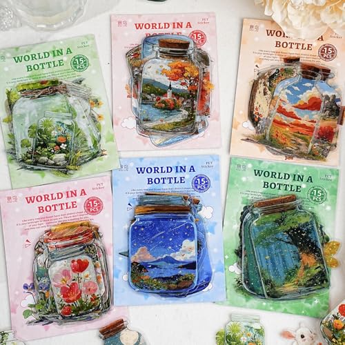 90 Pcs Oil Painting Scenery PET Stickers for Scrapbooking - color: World in a Bottle Series