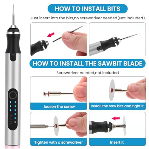 Electric Engraving Pen with 37 Bits for Wood Glass Stone Carving (Silver) - color: Silver