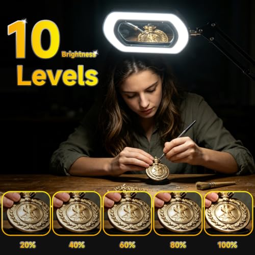 12X Magnifying Glass with Light and Stand, Desk Lamp Magnifier