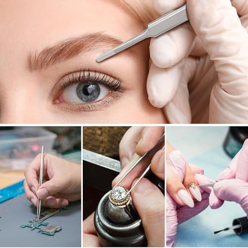 Precision Tweezer, Upgraded Flat Tip Round, High-end Stainless Steel - style: Flat Tip Round (4.72in)