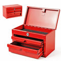 JACK BOSS Mini Tool Box with Two Drawers and Lockable Top Storage,Red - color: Red
