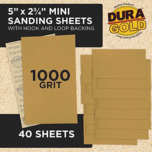 Dura-Gold Premium 5" x 2.75" Gold Sandpaper Sheets, 1000 Grit (Box of 40) - style: 1000 Grit