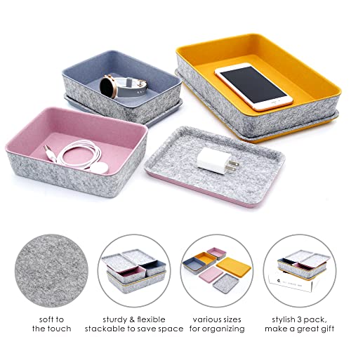 Welaxy 3pc Stackable Lidded Felt Desk Drawer Organizer Multi-Color Bins - color: Curry+Dusty rose +Glacier gray