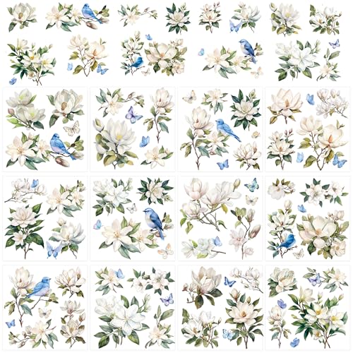 12 Pcs White Magnolia Rub-On Transfers for Furniture & Crafts - color: White Magnolia