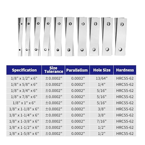 HFS(R) 10 Pair 1/8" x 6" Steel Parallel Set .0002" Hardened Machinist Square Accuracy Parallel Block Set - size: 10 pairs - 1/8''
