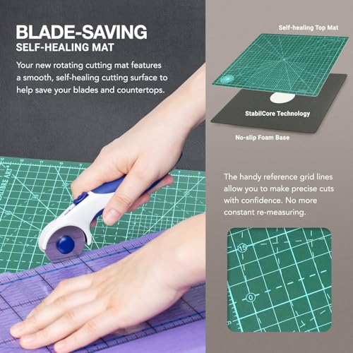 Calibre Art Rotating Self Healing Cutting Mat 8x8 (7" Grid), for Quilting