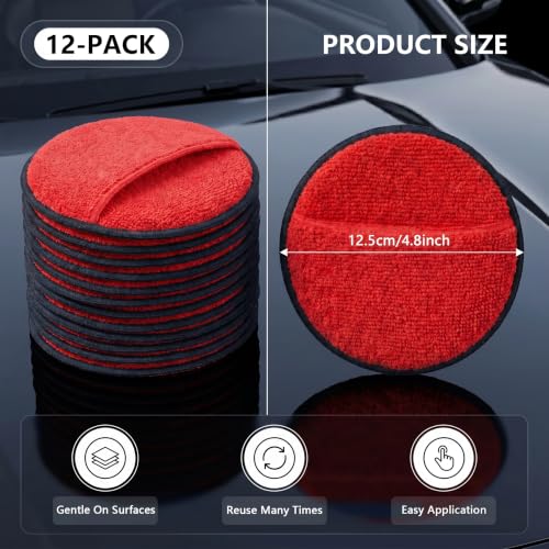 12Pcs 5-Inch Microfiber Foam Wax Applicator Pads with Finger Pocket - color: Red, size: 12pcs