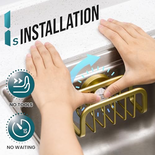 TAILI Gold Sponge Holder for Kitchen Sink with Strong Suction Cup - color: Gold, size: 5.1" x 2.3"