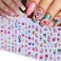 3D Flower Nail Stickers Decals 12 Sheets Spring Summer Floral Butterfly Ocean Nail Art Decals Self-Adhesive Tropical Hibiscus Fish Sea Star DIY Nails Decoration Manicure Accessories for Women - style: Tropical Flower