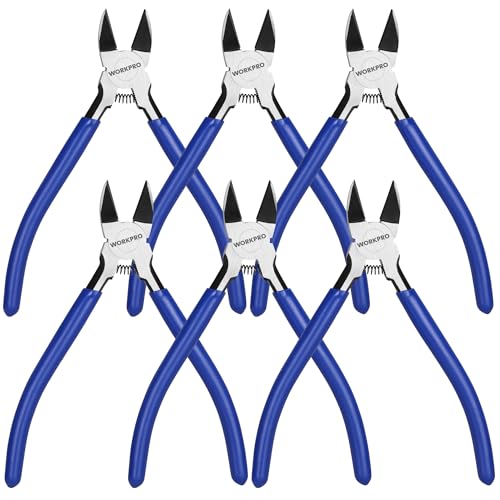 WORKPRO 6 Pack Wire Cutters, 6 Inch Precision Flush Cutters, Side Cutters - color: Blue