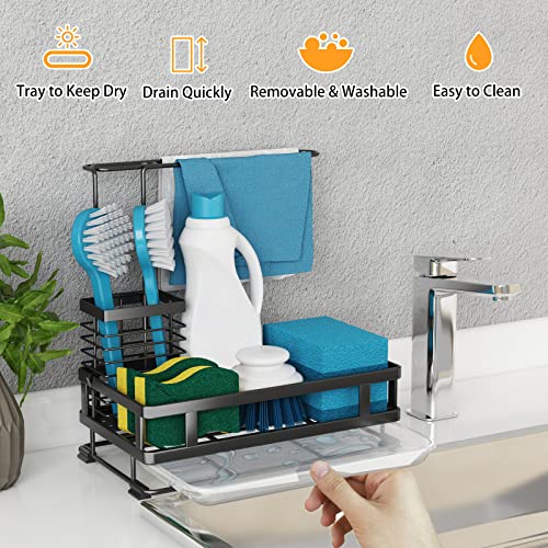 Godboat Kitchen Sink Organizer with Brush Rack - Sink Caddy with Drain-Pan